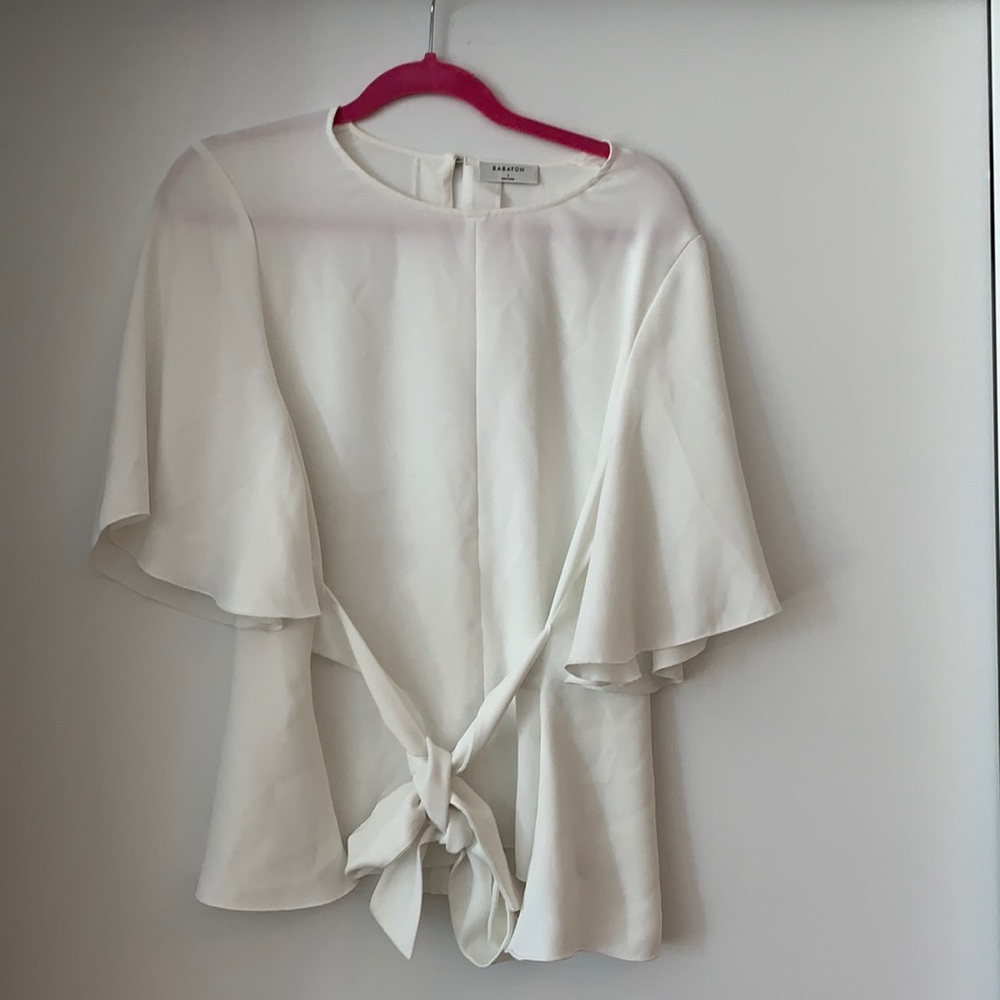 Babaton by Aritzia white tie waist blouse